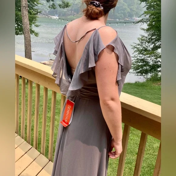 NWT Grey Charolette Chiffon Vneckline Long Dress - Picture 4 of 10
